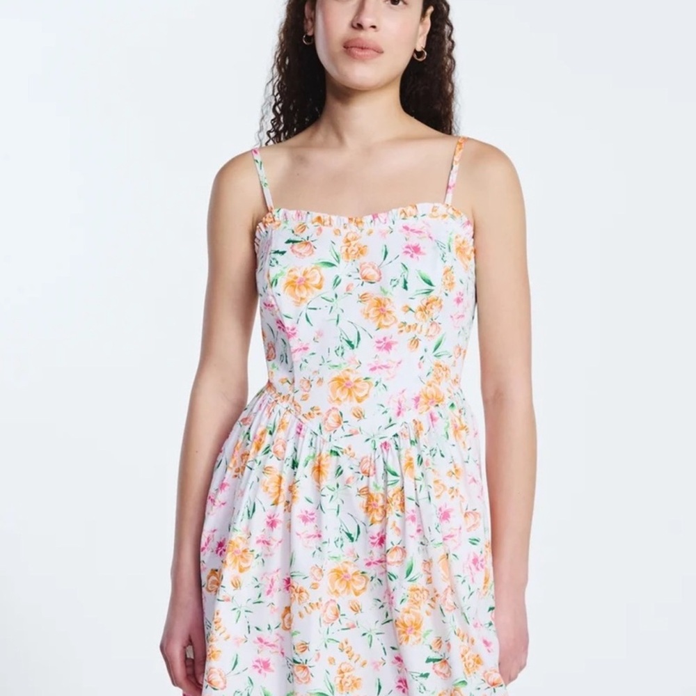 White Floral Spaghetti-Strap Mini Corset Dress